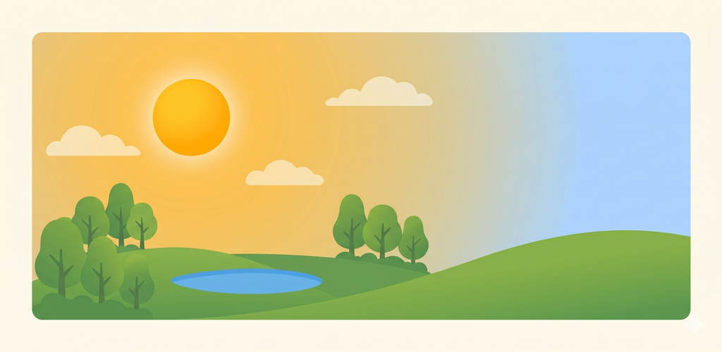 Sonnige Landschaft mit See